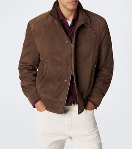 Men's Brown <b>Suede</b> <b>Bomber</b> <b>Jacket</b> Stand Collar Zip Pockets Casual Autumn Wear High Quality Wholesale Factory Manufacturer - Product Image 3