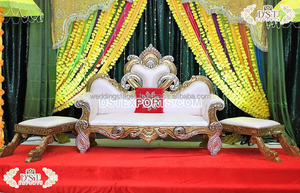 Loveseat-Conjunto de sofás para escenario de boda, Set de sofás de estilo clásico de color dorado y real, para novia y boda, Itaian - Product Image 5