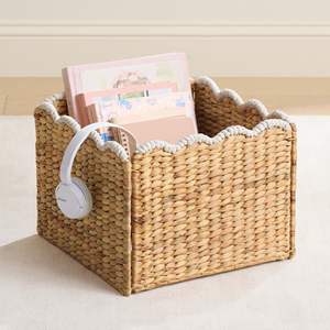 Natural Water Hyacinth Storage Basket Wicker Organizer <b>Bin</b> With Handle Foldable Basket For Books Toys Closet Shelf Home Storage - Product Image 1
