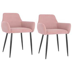 Juego de 2 Sillas de Comedor Medianas de Terciopelo Rosa y Metal - Product Image 1