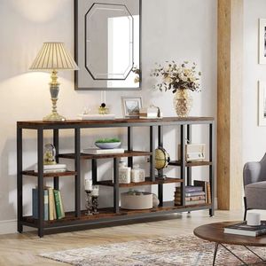 Étagère de présentation industrielle à 4 niveaux en bois d'acacia massif naturel de luxe avec cadre en métal noir pour le salon, le bureau, l'hôtel, le rangement - Product Image 2