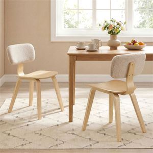 Set di 2 Sedie da Pranzo Imbottite in Velluto Teddy, Design Imbottito in Peluche Beige e Naturale - Product Image 4