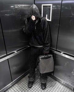 Sudadera con capucha y media cremallera unisex con pedrería de noche estrellada 2026 negra, corte ajustado, con cristales brillantes, estilo urbano, Top HD - Product Image 3