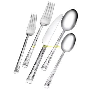 Juego de cubiertos y cubiertos de Metal con mango martillado, cuchillo, tenedor, cuchara, juego de cubiertos de Catering de plata pulida para decoración de vajilla de hoteles - Product Image 1