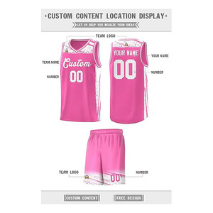 Conjunto de Uniforme de Baloncesto Rosa Personalizado, Sublimado, Transpirable, sin Mangas, Cuello en V, para Adultos - Product Image 2