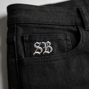Jeans Flare Pants Embroidery Back Belt Pockets Vintage Winter Streetwear Solid High OZ Fabric Washed Pre-Shrink - Product Image 5