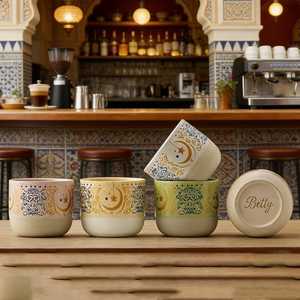 Tasse à espresso et latte à large ouverture en céramique avec motif arabe, pour restaurants, cafés, décoration intérieure, par UO INDIA - Product Image 4