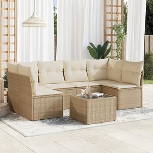 Ensemble de canapé de jardin en rotin PE beige avec mobilier d'extérieur durable en acier enduit de poudre et verre trempé - Product Image 1