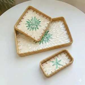 Bandeja Rectangular de Ratán con Madreperla, Diseño Fabuloso, Hecha a Mano, Ecológica, Apta para Lavavajillas, Duradera, Pulida, Moderna, para Fiestas - Product Image 3