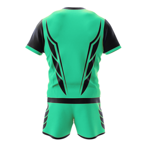 Ensemble de maillots de sport en polyester 100% imprimé or et noir, col rond, manches courtes, uniforme de football, kit d'entraînement de rugby, vêtements d'équipe personnalisés - Product Image 4