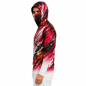 Men's Heat-Transfer Printed Breathable Waterproof Fishing Hoodie Long Sleeve UPF 50 Anti-Uv Sun Protection Shirt Red Black - Product Image 3