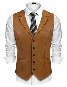 Gilet de Costume en Cuir pour Homme, Coupe Slim, Décontracté, Style Western, Léger, Col en V, Gilet Habillé - Product Image 1