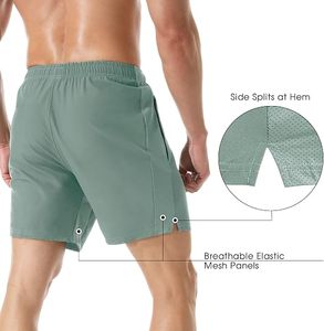 Shorts de sport gris pour homme avec cordon de serrage, décontractés, pour l'entraînement et la gym, avec poches latérales - Product Image 3