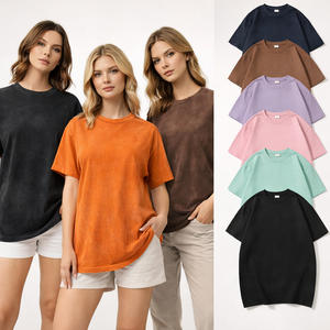 T-shirt femme délavé à l'acide, personnalisable avec logo, vente en gros, respirant, manches courtes, coupe oversize, vintage, durable - Product Image 1