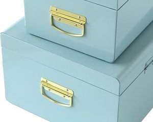 Sky <b>Blue</b> Decorative Metal Trunk Set Vintage Style Keepsake <b>Storage</b> <b>Boxes</b> with Polished Gold Latches for Bedroom and Nursery - Product Image 6