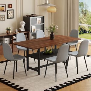 Set Tavolo e Sedie da Pranzo 71*35.4 Pollici in Finto Legno di Noce, Pratico Arredo per Sala da Pranzo, Scelta di Colore Coordinata - Product Image 2