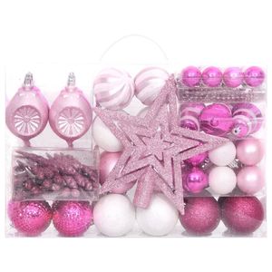 Juego de adornos navideños de 108 piezas Bola blanca y rosa y adornos de árbol - Product Image 2