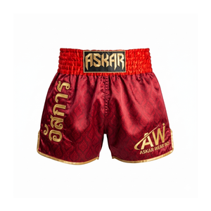 Pantalones Cortos de Boxeo Unisex Rojos Askar con Logotipo Bordado en la Parte Delantera, Ribete Dorado, Corte Regular, Ligeros, de Secado Rápido, Transpirables, de Spandex - Product Image 1