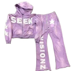 Conjunto de gimnasio para hombre de invierno personalizado, oversize, liso, con pedrería, lavado ácido, estilo streetwear, sudadera con capucha y pantalones de chándal, 100% algodón de alto gramaje, tallas grandes - Product Image 3
