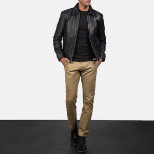 Chaqueta de Motociclista de Cuero Genuino Negro para Hombre, Cuello Camisero, Cierre de Cremallera, Corte Regular, para Otoño, Proveedor Mayorista de Fábrica, ODM - Product Image 5