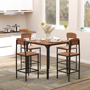 Set da Pranzo Moderno in Noce a 5 Pezzi con 4 Sedie, Altezza Bancone - Product Image 2