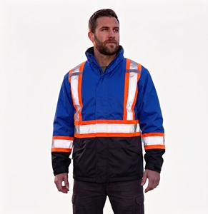 custom reflective safety <b>jacket</b> men <b>hi</b> <b>vis</b> neon yellow <b>orange</b> tape black color block workwear waterproof warm winter padded top - Product Image 4