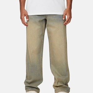 Men's Stonewashed Straight Leg Loose Fit Denim Jeans Mid Waist Casual Cotton Fabric Autumn Style - Product Image 6