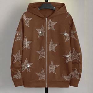 Sudadera con capucha para hombre con cremallera, de forro polar de 350 g/m², con estrellas de diamante y pedrería brillante, de fabricante mayorista - Product Image 2