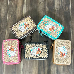 Hand <b>Tooled</b> Cow <b>Leather</b> Jewelry Packaging Portable Travel Case Jewelry Organizer Zipper Jewelry Box for Ring Earring Necklace - Product Image 5