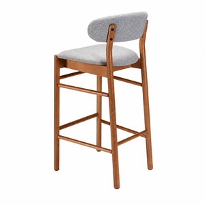 Scandinavian Modern Comfortable Premium Teak Wood Commercial Grade Sora Curved <b>Back</b> Solid Wood Frame Upholstered Seat Bar <b>Stool</b> - Product Image 3