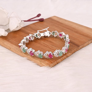 Premium 925 Sterling Silver Glass Filled <b>Ruby</b> Emerald CZ Tennis <b>Bracelet</b> Luxury Gemstone Jewelry Claw Setting for Gift Party - Product Image 1