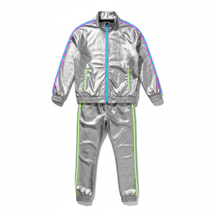 Traje de sauna para hombre, traje de control corporal para pérdida de peso, con rayas plateadas neón, diseño deportivo con cremallera completa, traje deportivo con revestimiento. - Product Image 6