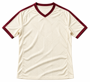 Camiseta de Fútbol Personalizada Color Marfil Borgoña, Cuello en V, Manga Corta, Ribete en Contraste, Venta al Por Mayor para Partidos, Entrenamientos, Torneos y Ligas - Product Image 1