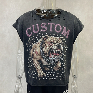 T-shirt à manches courtes pour homme, taille plus, imprimé avec des strass, style punk, tissu jersey, col rond, personnalisé - Product Image 1