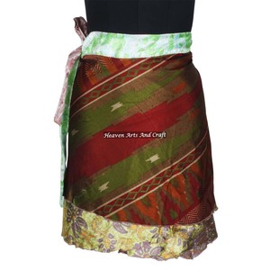 Minifalda Cruzada Personalizada OEM, Minifaldas Cruzadas de Alta Calidad, Minifalda Cruzada Estilo Sari Vintage, Estilo Bohemio para Mujer, Estilo Étnico Hippie - Product Image 1