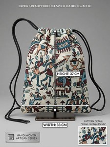 Sac à dos bohème à cordon de serrage avec motif ethnique en tissu de coton, unisexe, portable, pour usage quotidien - Product Image 2