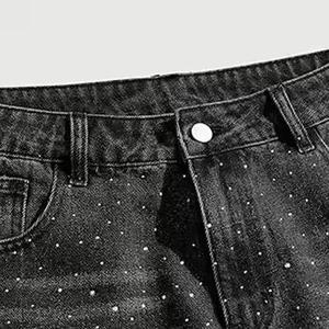 Unisex High Quality Acidwash Denim <b>Shorts</b> Allover Rhinestones Custom Made <b>Jean</b> <b>Shorts</b> for Men Summer Diamond Jorts - Product Image 2