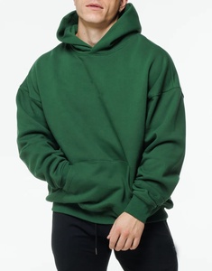 Sweat à capuche oversize en molleton de coton haute densité pour homme, style streetwear, tissu épais, épaules tombantes, uni, vierge, gaufré, brodé - Product Image 1