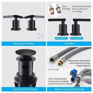 Rubinetto da Bagno a Cascata a 3 Fori Nero Opaco Stile Antico con 2 Maniglie per Lavabo, Design Moderno Pop - Product Image 3