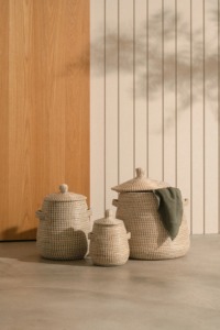 <b>Set</b> of 3 seagrass baskets with attached handles Handmade Storage Basket Wholesale eco-friendly Made in Viet Nam - Product Image 6