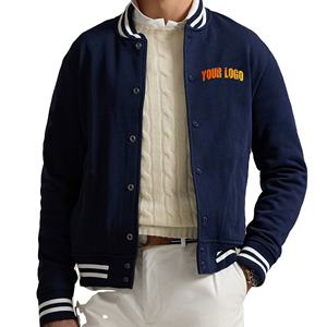 Chaqueta universitaria de lana de algodón 100% de alta calidad para hombre, chaqueta universitaria de hombre de color azul marino sólido con logotipo bordado personalizado - Product Image 1