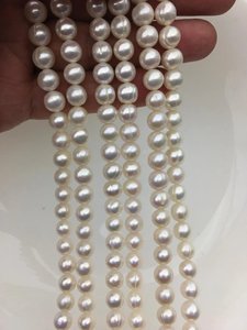 Perles d'eau douce naturelles AA Plus, blanches, 6,5-7,5x8-8,5 mm, presque rondes, forme pomme de terre, haute brillance, brin lâche, pour la fabrication de bijoux en gros - Product Image 6