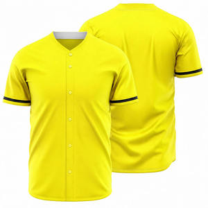 Camiseta de Béisbol Amarilla Unisex de Manga Corta con Botones al Frente, Color Sólido, Transpirable, de Poliéster, Corte Regular, para Adultos, con Transferencia Térmica - Product Image 1