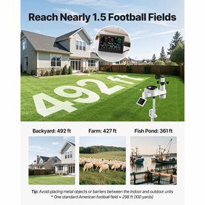 Stazione Meteo Wi-Fi 7-in-1 con Display VA da 7,5 Pollici, Alimentazione Solare, Sensori Wireless per Interni ed Esterni, Sensori Ambientali e Pioggia - Product Image 3