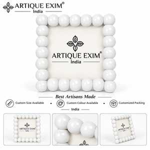 <b>White</b> Beaded Framed <b>Mirror</b> Rectangular Wall <b>Mirror</b> Decorative Vanity <b>Mirror</b> for Bedroom Entryway Bathroom Modern Design - Product Image 2
