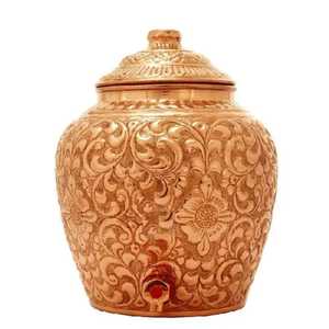 Premium Paisley Printed Copper Water Dispenser with Iron Stand and Matching Cup <b>Set</b> Healthy Ayurvedic Water Storage Container - Product Image 1