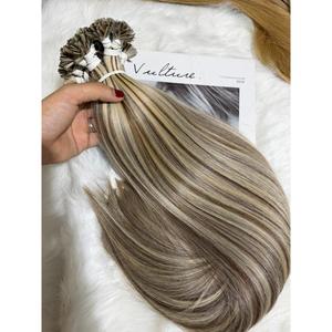 Extensions à pointe plate vietnamiennes vierges, lisses comme des baguettes, brun cendré avec mèches platine, pré-colorées, vente en gros - Product Image 6