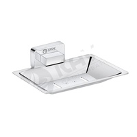 Porte-savon double couche en acier inoxydable finition chrome moderne avec porte-gobelet, plateau de drainage mural pour salle de bain