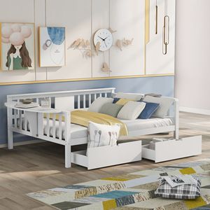เตียงนอนกลางวันสีขาวขนาดเต็มพร้อมลิ้นชักไม้2ลิ้นชักเตียงรองรับ - Product Image 2