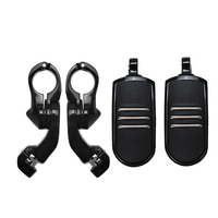Repose-pieds de moto pour autoroute avec fixation par collier de protection moteur 1-1/4 32 mm pour Harley Touring Softail Dyna, réglables, noir chromé
